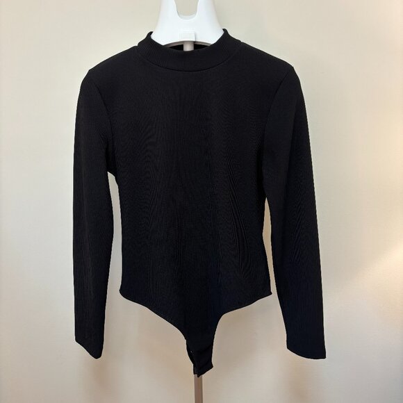 Topshop Like New Thick Mock Neck Ribbed Long sleeve Black Bodysuit Sz 12 - Picture 1 of 14
